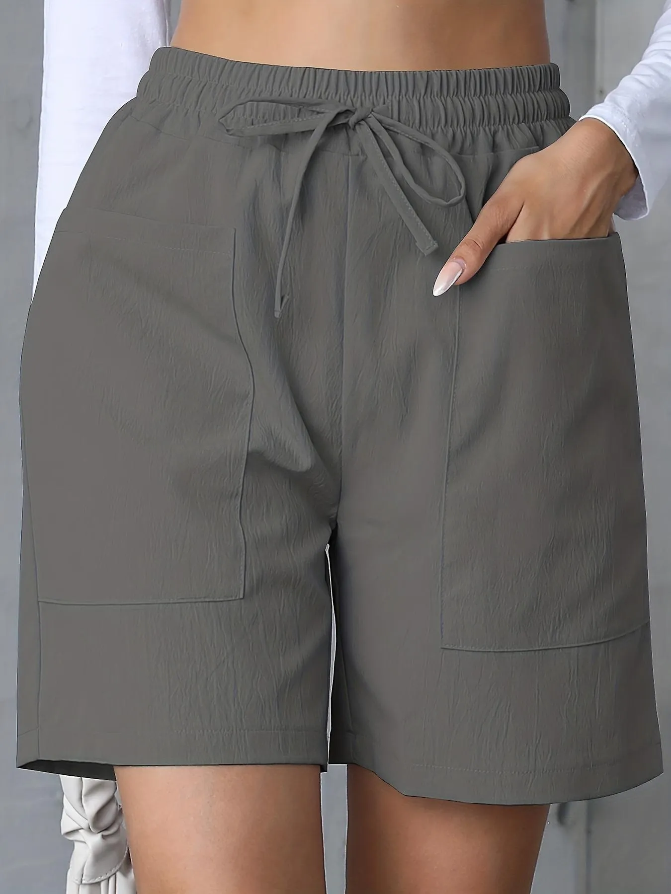 New models Solid Drawstring Waist Shorts, Casual Pocket Shorts For Summer, Women's Clothing