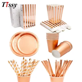 New Rose Gold Series Gilding Paper Straws/Cup/Plate/ Disposable for Party