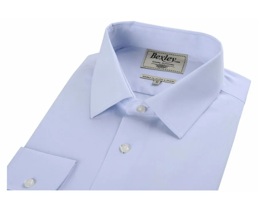 Pale Blue Poplin Cotton Shirt - Straight collar - LOUIS CLASSIC