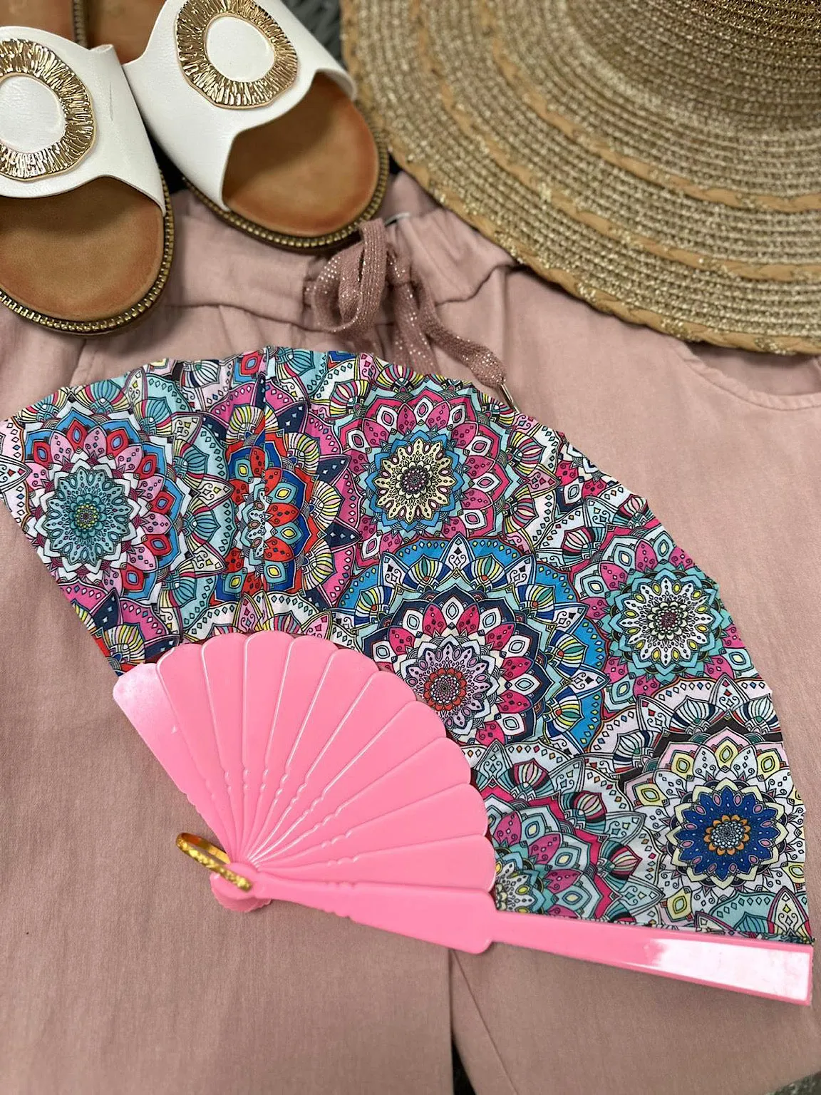 Pink Vibrant Multi Pattern Fan