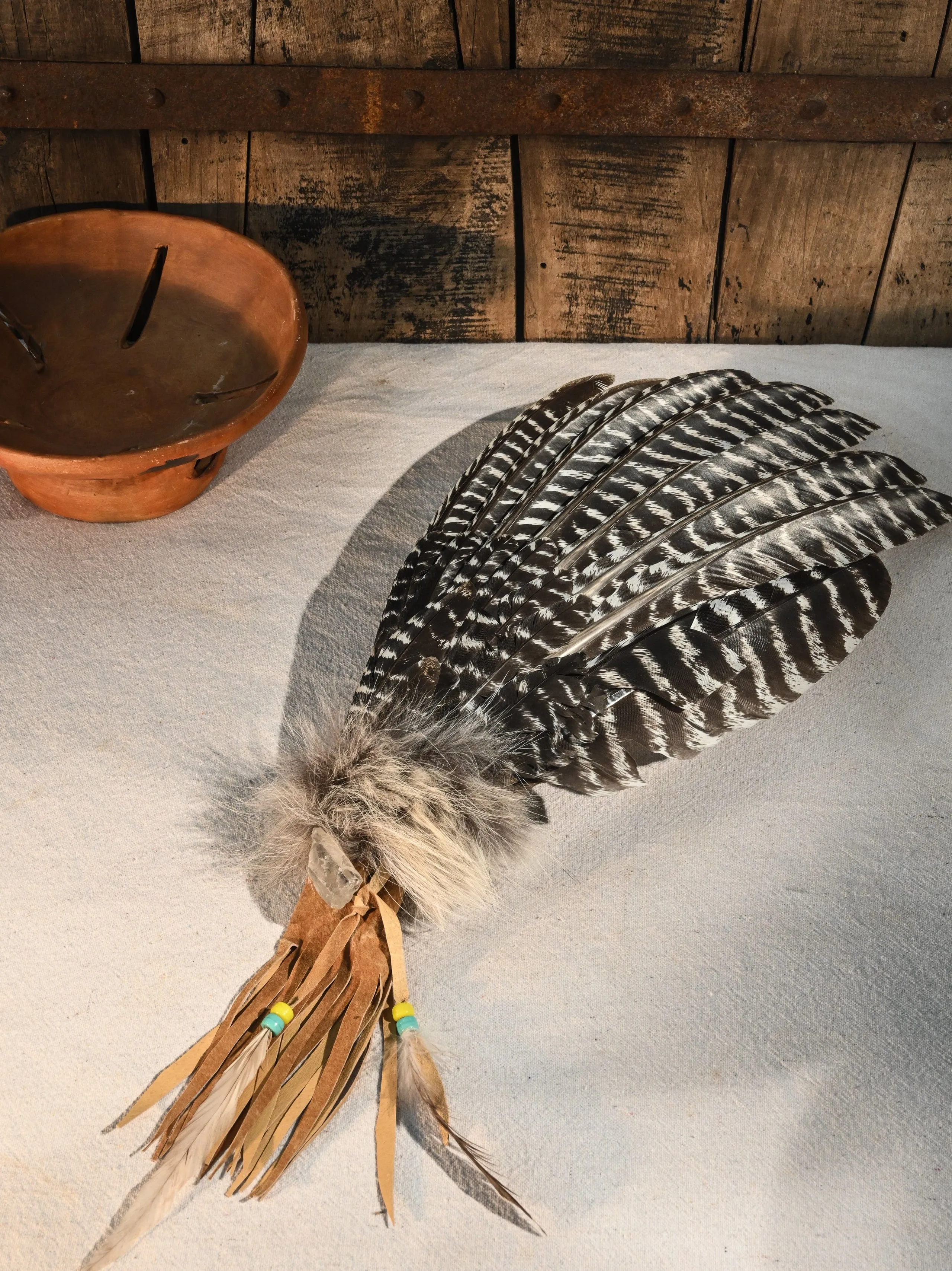 Sacred Prayer Feather Fan with Quartz