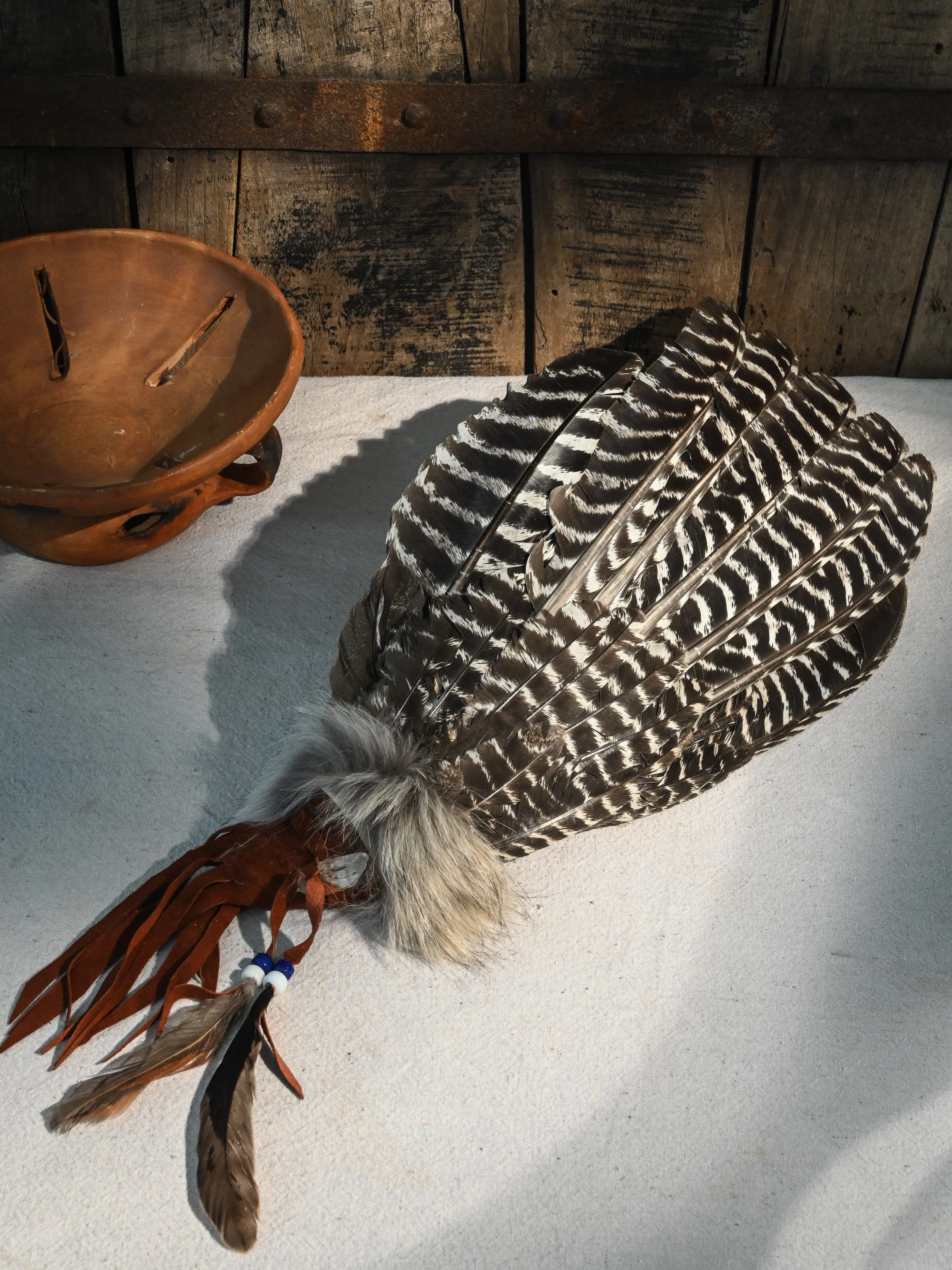 Sacred Prayer Feather Fan with Quartz