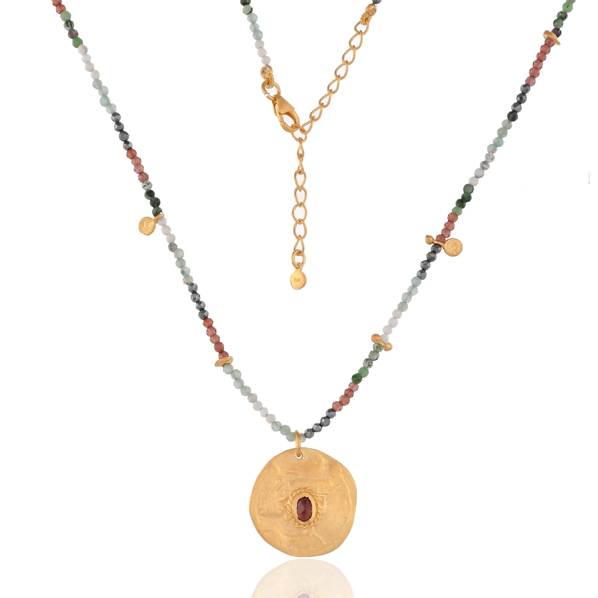 Textured Disc Pendant with Multi Tourmaline