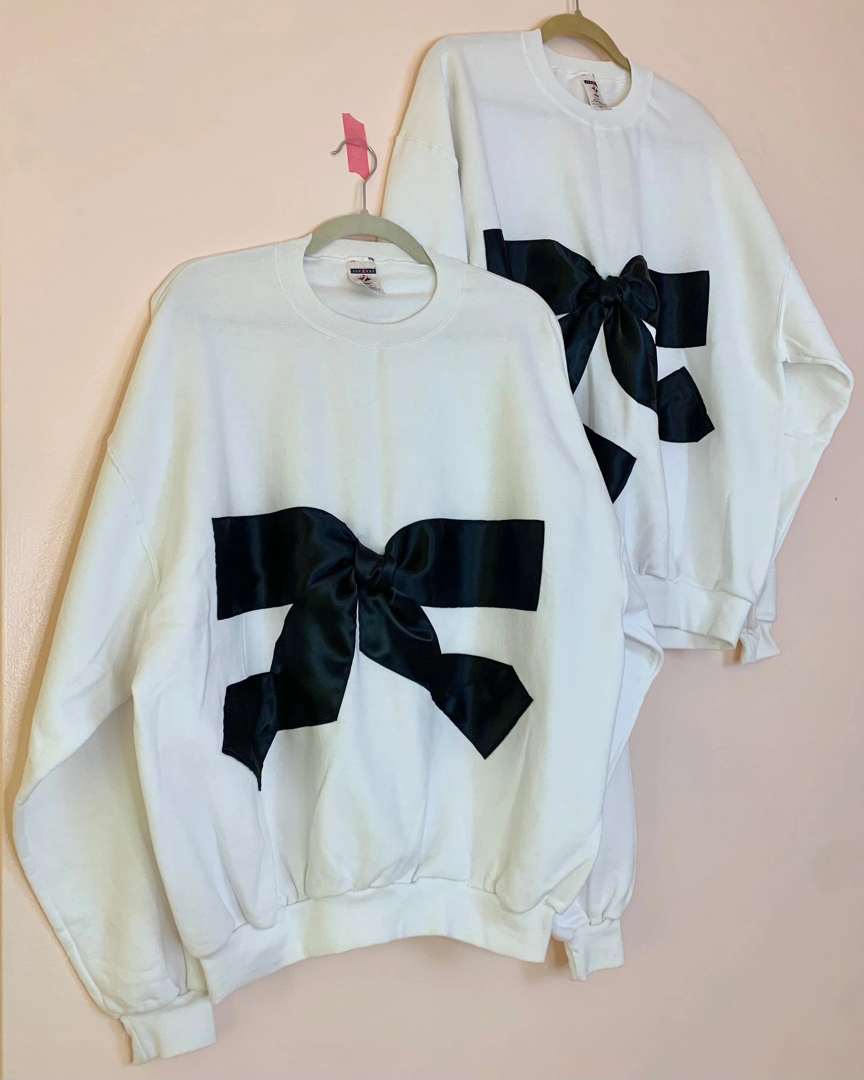 Upcycled satin bow sweatshirts