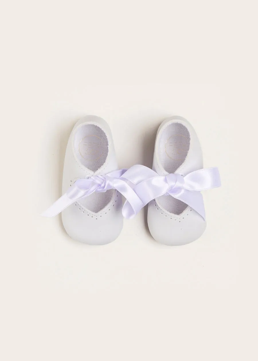 White Celebration Ribbon Detail Mary Jane Pram Shoes for 17-20EU babies