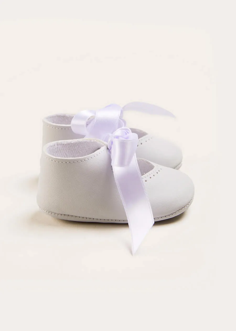 White Celebration Ribbon Detail Mary Jane Pram Shoes for 17-20EU babies