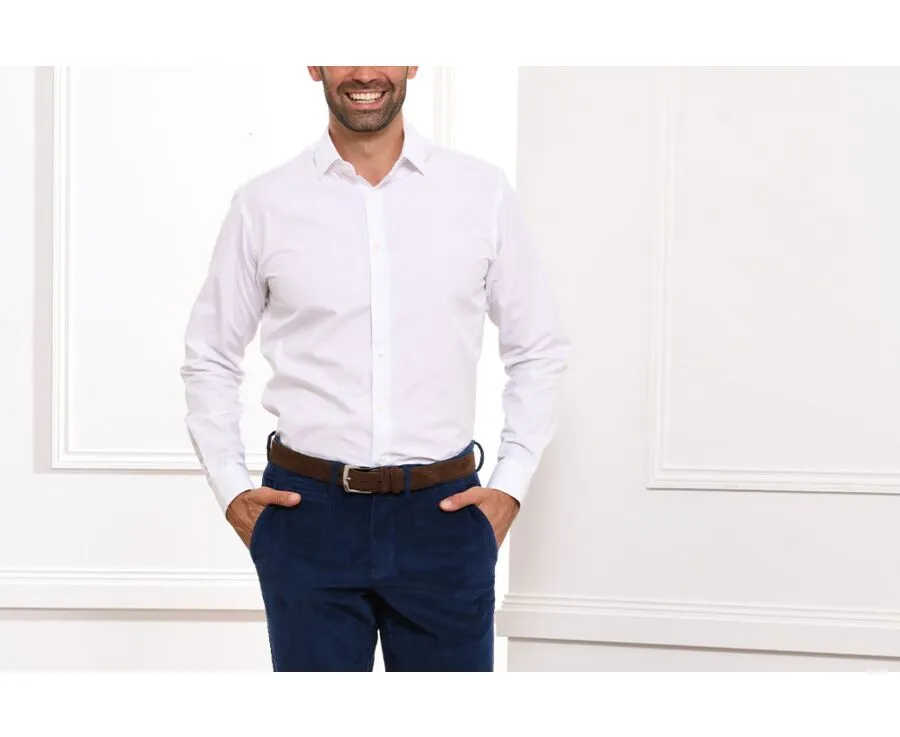 White Poplin Cotton Shirt - Straight collar - LOUIS