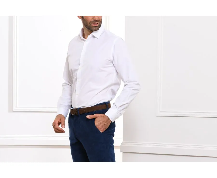 White Poplin Cotton Shirt - Straight collar - LOUIS