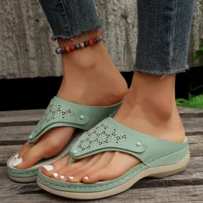 Woman Soft Leather Flip-flops Solid Color Sandals Open-toe Shoes For Outdoor Walking Travelling