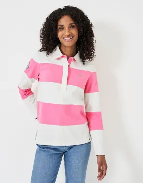 Women's Long Sleeve Rugby Shirt - Pink White from Crew Clothing Company